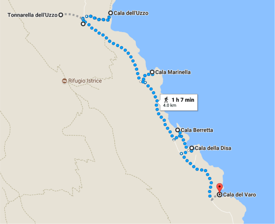 Map of Calas Riserva Naturale dello zingaro UNESCO nature reserve what to do san vito lo capo sicily italia