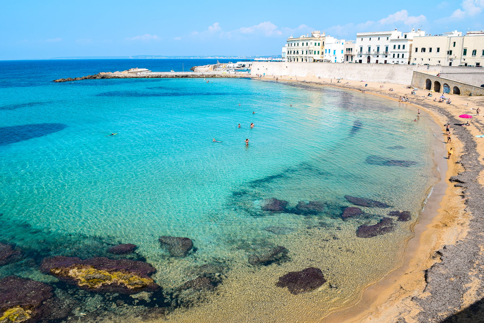 spiaggia della purita beach sea A Day in Gallipoli, Apulia: What to Do, Eat, and Shop gallipoli castle la frascera friselle gran caffe dello sport granita caffe caffe leccese souvenir shop antica sartoria travel guide to gallipoli puglia salento italy svadore
