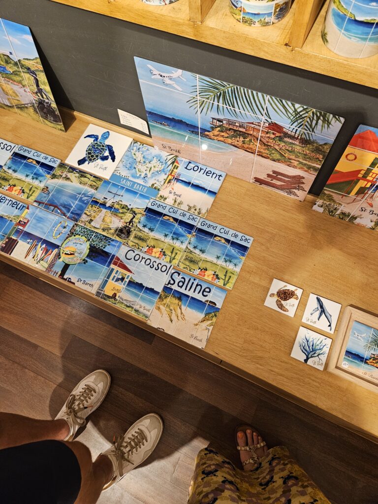 Handmade ceramic beach tiles at Les Petits Carreaux authentic St. Barths insider tips for shopping.