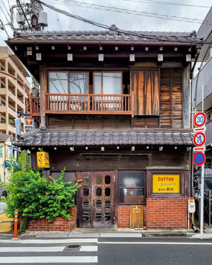 The historic wooden exterior of Kayaba Coffee, a 1930s Taisho-era kissaten perfect for coffee lovers on a 4 days in Tokyo trip.