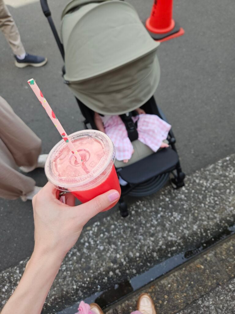 Fresh watermelon juice at a street food stall in Tsukiji Outer Market